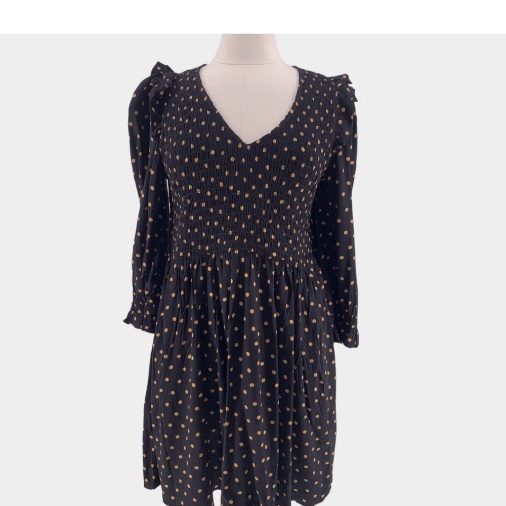 Madewell Black and White Puff Sleeve V-Neck Sundress